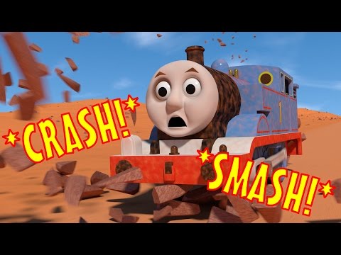 TOMICA Thomas & Friends Slow Motion Crashes: Thomas SMASHES into a Boulder!