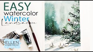 EASY Winter ❄️ Landscape in Watercolor/Christmas Card Ideas