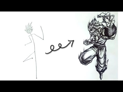 How to Draw Gogeta | Stick man to Anime character | easy drawing