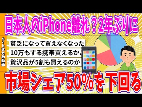 【2chまとめ】日本人のiPhone離れ？2年ぶりに市場シェア50％を下回る【面白いスレ】