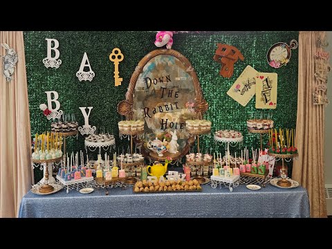 Alice in Wonderland/Baby Shower Theme w/Greenery Wall Backdrop