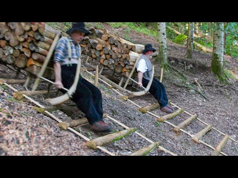 Dangerous but Genius Sliding Technique They Use to Transport Tons of Wood