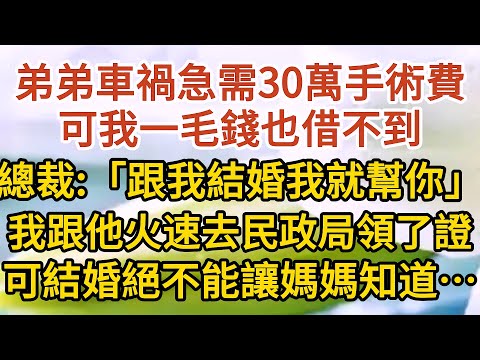 《不能說的秘密》第02集：弟弟車禍急需30萬手術費，可我一毛錢也借不到，總裁：「跟我結婚我就幫你」，我跟他火速去民政局領了證，可結婚絕不能讓媽媽知道…#戀愛#婚姻#情感 #愛情#甜寵#故事#小說#霸總