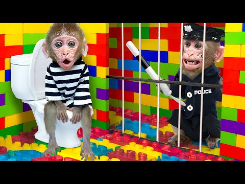 KiKi Monkey built a Secret Room to escape Biggest Lego Building Block Prison Maze | KUDO ANIMAL KIKI