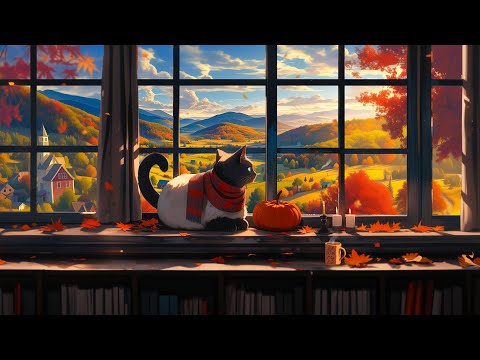 Lofi With My Cat || Vibrant colors of Autumn Dawn 🌄🍂 Fall lofi ~ Lofi beats 🎧 Gentle music playlist