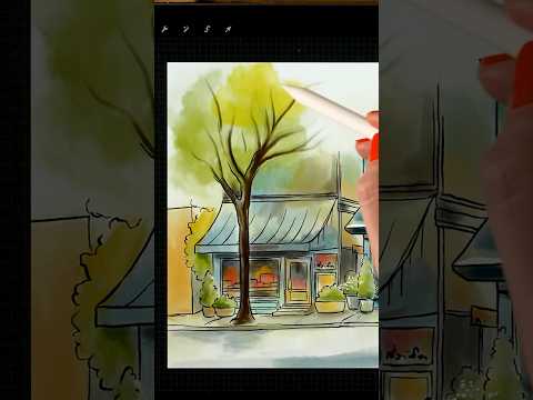 Watercolor Storefront Painting in Procreate #procreatetutorial #digitalwatercolor