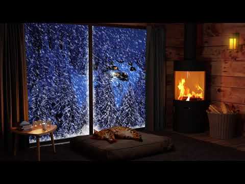 10 Hours - Cozy Hut with Crackling Fireplace, Snow and Wind - Winter Ambience Sounds for Sleeping