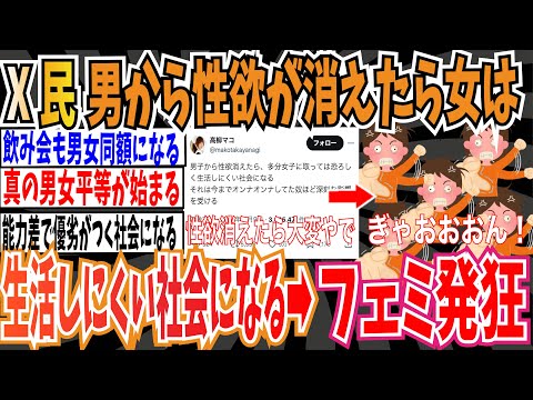 【真の男女平等】X民さん「男子から性欲が消えたら、女子には恐ろしく生活しにくい社会になる」➡︎ツイフェミ発狂【ゆっくり ツイフェミ】