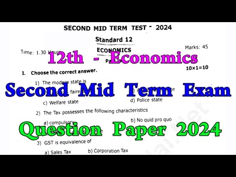 12th Economics 2nd Mid term question paper 2024 | 12th Economics Second mid term question paper 2024