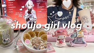 shoujo girl study vlog 🍵🍓4am morning routine, making matcha strawberry latte, cafe, genshin