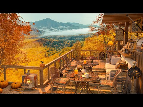 4K A Perfect Fall Day in a Warm Coffee Shop Ambience 🍂 Smooth Jazz Music to Relax/Study/Work to