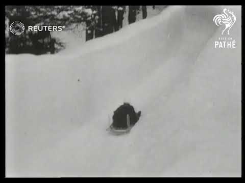 Bobsled competitors test their skills on the famous Cresta Run prior to the Olympics (1948)