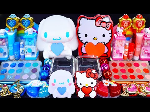 Cinnamoroll vs Kitty Slime Mixing Eyeshadow,Glitter& Random things into slime #asmr #satisfyingslime