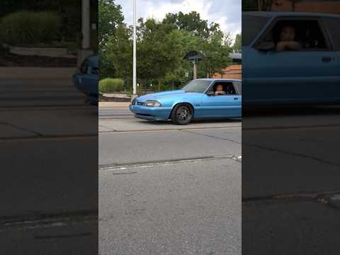 Mario and his Bimini blue coupe pulling up to Motor City Fox Fest. #foxbodymustang #fordmustang