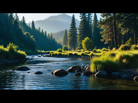 Mountain stream flowing,  Flowing water, Forest River Stream,, river sounds, relaxing river