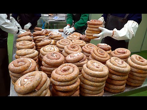 Amazing mass production! Blood sausage (Sundae) steak making process - Korean food factory