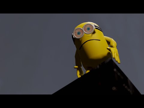 a minion overdoses on microplastics and then proceeds to jump off a rooftop