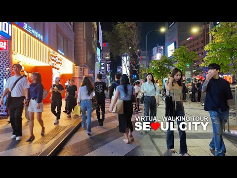 Evening Downtown Walk around Gangnam-daero and Gangnam Station, Seoul, South Korea, Travel, 4K