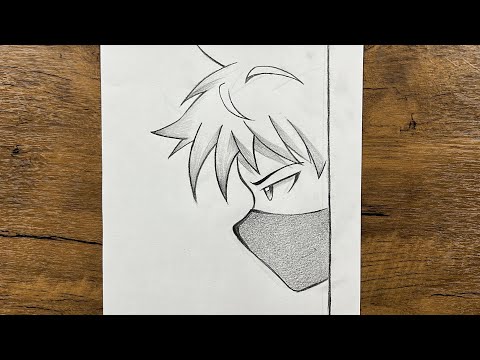 Easy and cool anime drawing | How to draw a boy wearing face mask easy