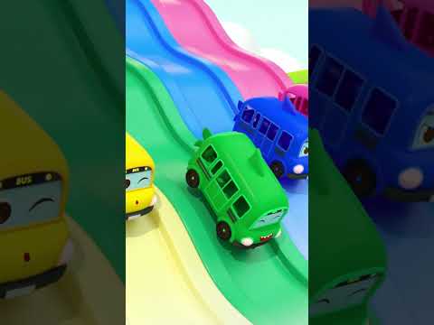 Five Little Buses Jumping on the Slide! #shorts