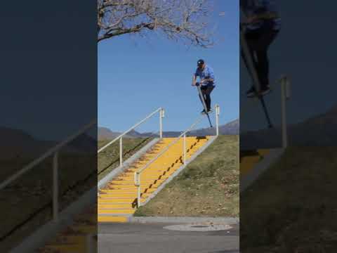 BIGGEST downrail grind ever on a pogo stick by Tone Staubs