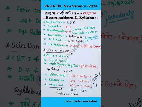 RRB NTPC New Vacancy 2024 Official|रेलवे नई भर्ती -2024 ऑफिशियल|rrb ntpc new vacancy #shorts #viral