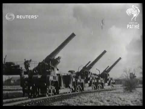 British forces demonstrate railway guns, military maneuvers, and construction of pontoon b...(1940)