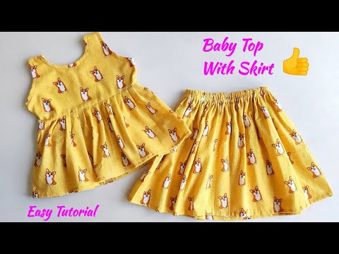 Baby Top With Skirt Cutting and stitching Full Tutorial |  Baby Top | Baby Skirt