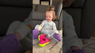 She loves shoes 🤩💜 #Love #shoes #wow #toddlees #toddler #cuteness #reaction #shorts