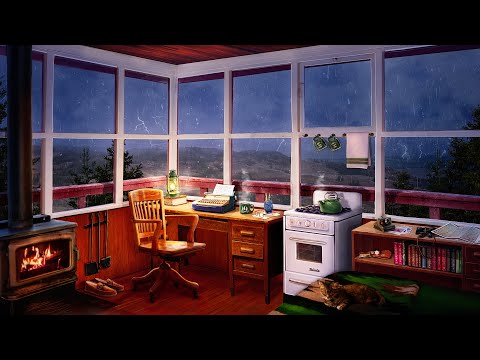 Cozy Fire Tower Cabin Ambience - Thunderstorm & Fireplace Sounds for Sleep,  Relaxation,  Focus