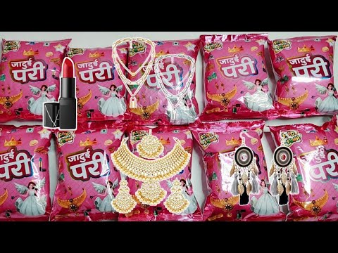 Jadui Pari Snacks😍😍 | 10 Packets Unboxing With Free Gifts Makeupkit,Arring, Lipstick,Clips