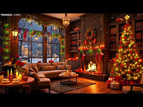 Instrumental Christmas Music with Cracking Fireplace 🎁 Cozy Christmas Ambience 🌲Calm, Relax, Study 🔥