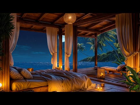 Drift Off to Sleep by the Sea | Full Moon & Gentle Sparkling Waves on a Tropical Beach All Night