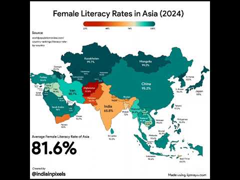 Female literacy rates in Asia! #map #female #education #asia #countries #youtubeshorts