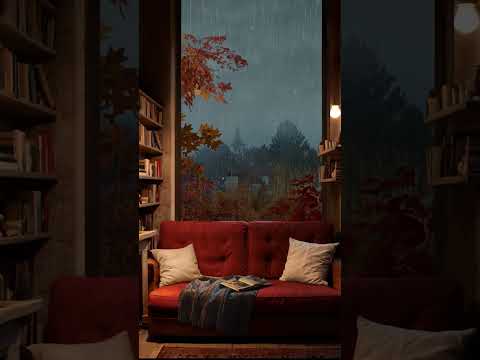 Rainy Reading Nook 🌧️🔥 #rain #fireplace #relax #rainsounds #vibe #relaxing