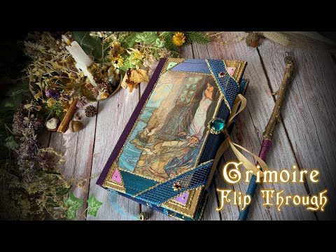 SOLD 📖 Blue Vintage Witch Themed Blank Grimoire Journal 📘 Book Of Shadows Flip Through