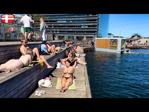 🇩🇰Kalvebod Brygge Harbour Bath Beach | Copenhagen Denmark, 4K Beach Walk, Bikini Beach, 12 May 2024