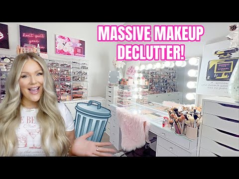 MASSIVE MAKEUP DECLUTTER & ORGANIZATION 2024 😱 GETTING RID OF ALL MY MAKEUP | KELLY STRACK