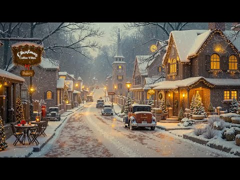 Warm Holiday Jazz Ambience 🎅 Christmas Café & Snowy Town Streets ❄️ Relaxing Night Vibes for Winter