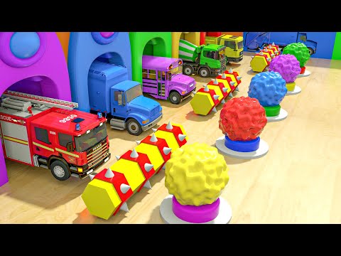 Baby Shark + Bingo Song - Fire truck, School Bus VS High Bridge - Baby Nursery Rhymes & Kids Songs