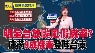 【康芮颱風】明天全台放颱風假機率最高？！王淑麗曝康芮「登陸台東機率高達9成」！@57ETFN