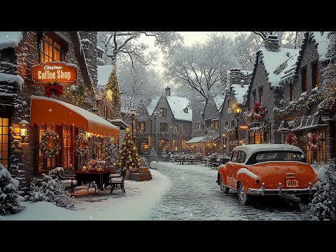 Relaxing Christmas Jazz ❄️ Cozy Café & Snowy Christmas Town Streets 🎄 Warm Holiday Ambience