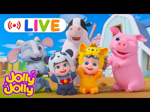 LIVE🔴The animals on the farm, Hickory dickory dock + More | Jolly Jolly & Animals - Best Kids Songs!