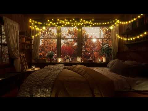 Cozy Cabin In A Forest With Autumn Rain | Rain on Window 8 Hours | Rain Sounds | Cozy Bedroom