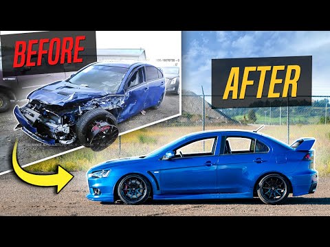 Incredible Rebuild of a Totaled Mitsubishi Evo in 14 Minutes!