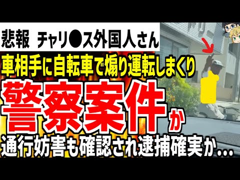 【チャリ○ス外国人さん】日本人の車相手に中指を立て煽り運転しまくりで大炎上！通行妨害行為も判明し逮捕案件か...!?【ゆっくり解説】