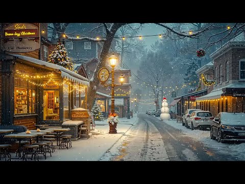 Smooth Jazz and Snowy Night at a Christmas Cafe | Cozy Holiday Ambience & Relaxing Winter Jazz Music