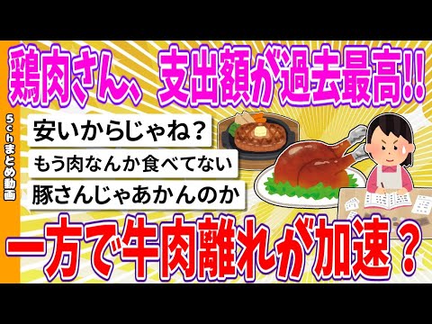 【2chまとめ】"牛肉離れ”加速し「チキンの時代」到来か、鶏肉の支出額が過去最高に!!【ゆっくり】