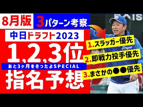 【8月版】中日ドラフト1位～3位指名予想3パターン【中日ドラゴンズ】2023年スラッガー ドラフト候補