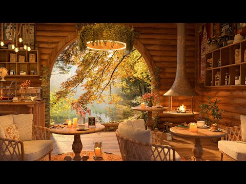 4K Autumn Afternoon in Forest Coffee Shop Ambience | Background Jazz Music to Relax, Study, Work